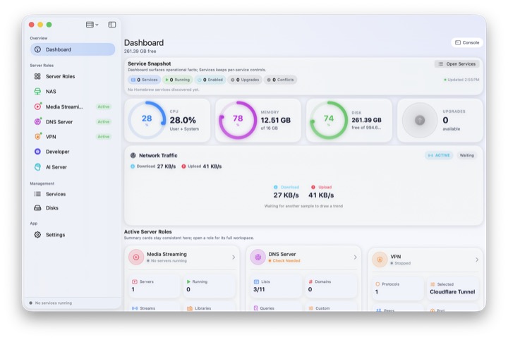 SelfHostPal service dashboard in light mode